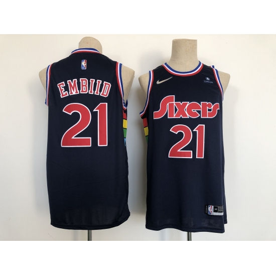 Men's Philadelphia 76ers #21 Joel Embiid Navy 2021-22 City Ediition Stitched Basketball Jersey - Ujersey