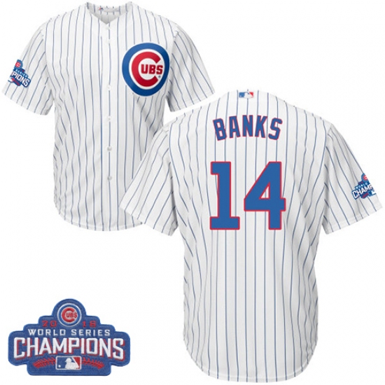 Youth Majestic Chicago Cubs #14 Ernie Banks Authentic White Home 2016 World Series Champions Cool Base MLB Jersey