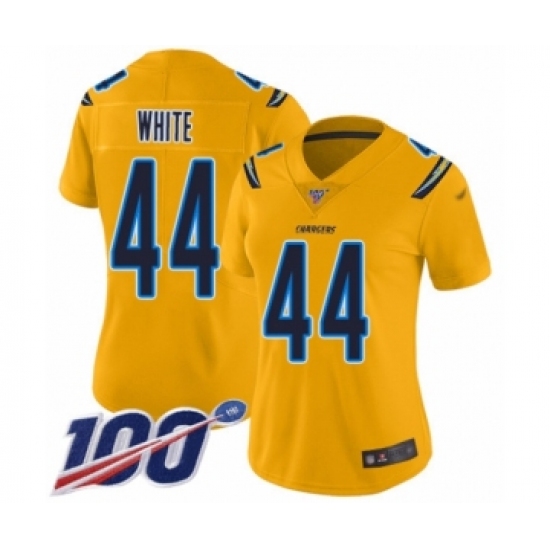 Women's Los Angeles Chargers #44 Kyzir White Limited Gold Inverted Legend 100th Season Football Jersey - Ujersey