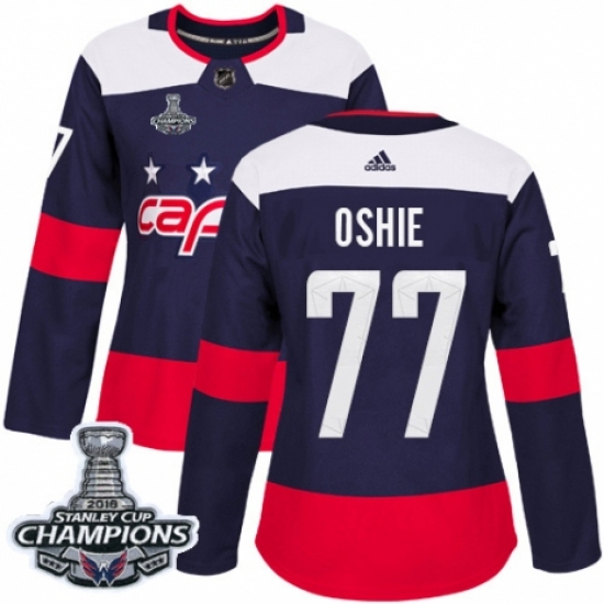 Women's Adidas Washington Capitals #77 T.J. Oshie Authentic Navy Blue 2018 Stadium Series 2018 Stanley Cup Final Champions NHL Jersey - Ujersey