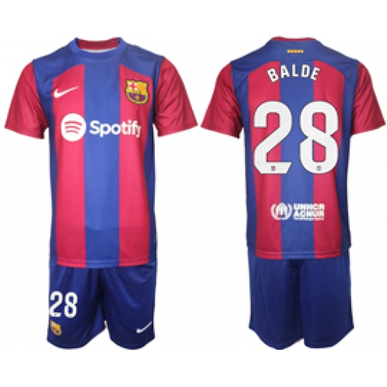 Men's Barcelona #28 Balde Blue Red 2023-24 Home Soccer Jersey