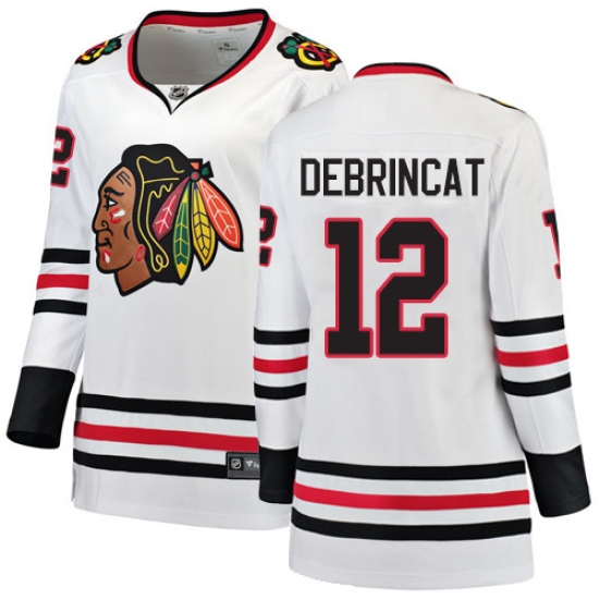 Women's Chicago Blackhawks #12 Alex DeBrincat Authentic White Away Fanatics Branded Breakaway NHL Jersey - Ujersey