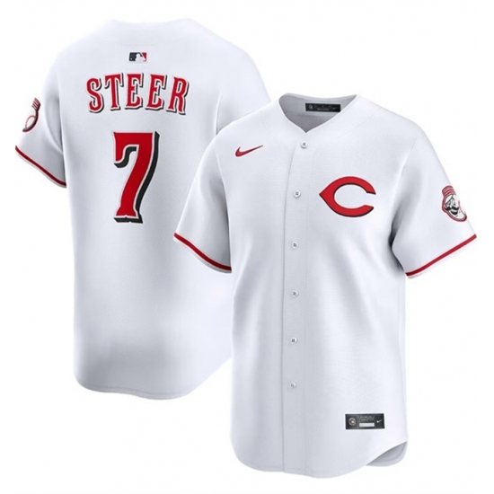 Men's Cincinnati Reds #7 Spencer Steer White 2025 Home Limited Stitched Baseball Jersey