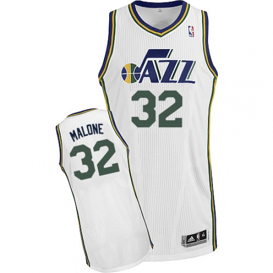 Men's Adidas Utah Jazz #32 Karl Malone Authentic White Home NBA Jersey - Ujersey
