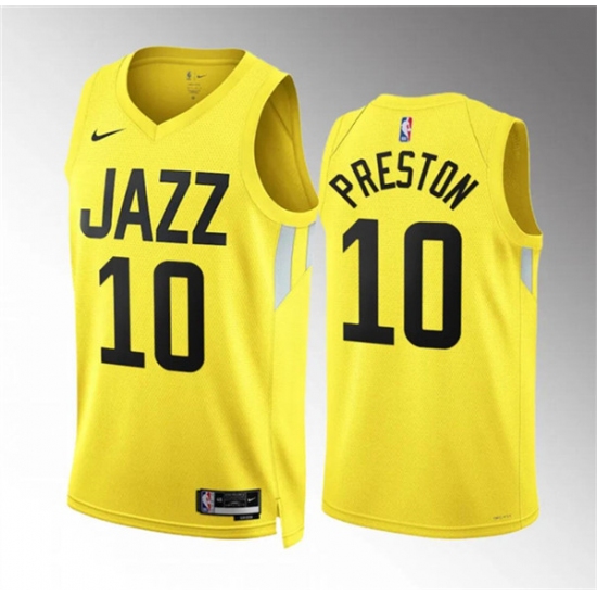 Men's Utah Jazz #10 Jason Preston Yellow Association Edition Stitched Basketball Jersey - Ujersey