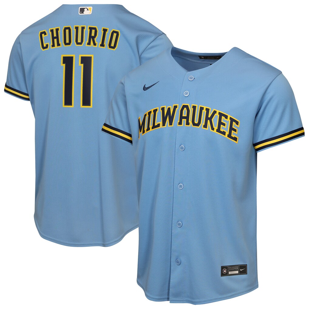 Youth Milwaukee Brewers Jackson Chourio Nike Light Blue Road Replica Jersey - Ujersey