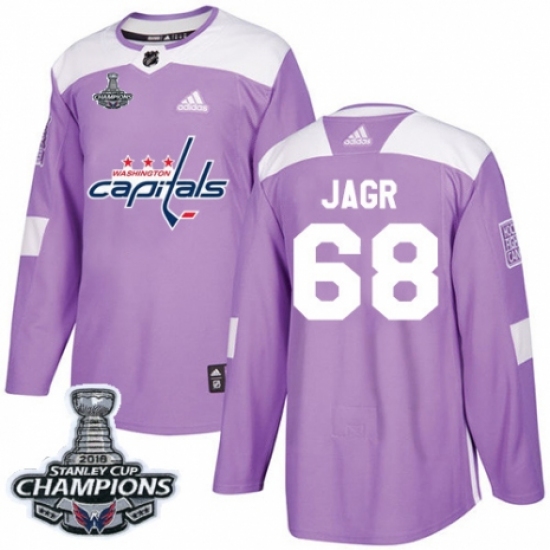 Men's Adidas Washington Capitals #68 Jaromir Jagr Authentic Purple Fights Cancer Practice 2018 Stanley Cup Final Champions NHL Jersey - Ujersey