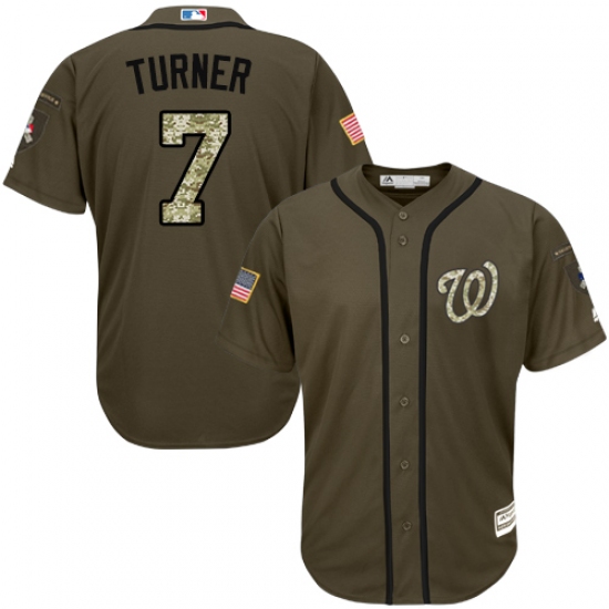 Youth Majestic Washington Nationals #7 Trea Turner Replica Green Salute to Service MLB Jersey - Ujersey