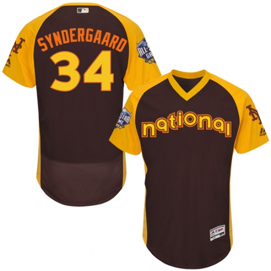 Men's Majestic New York Mets #34 Noah Syndergaard Brown 2016 All-Star National League BP Authentic Collection Flex Base MLB Jersey