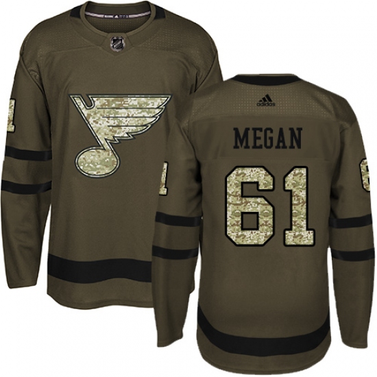 Men's Adidas St. Louis Blues #61 Wade Megan Premier Green Salute to Service NHL Jersey - Ujersey