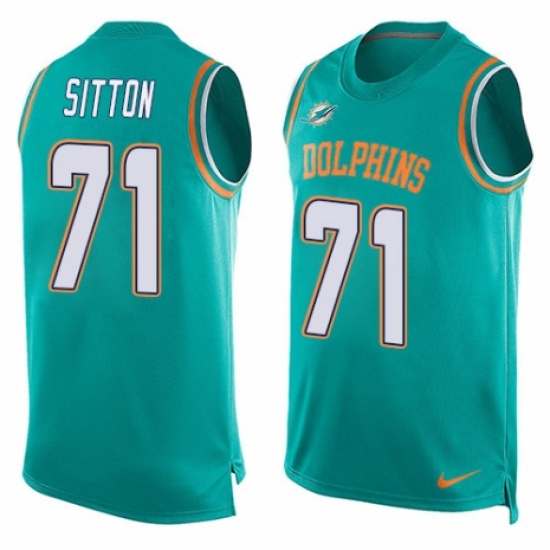 Men's Nike Miami Dolphins #71 Josh Sitton Limited Aqua Green Player Name & Number Tank Top NFL Jersey - Ujersey