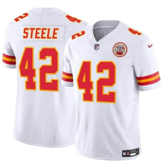 Men's Kansas City Chiefs #42 Carson Steele White 2023 F.U.S.E. Vapor Untouchable Limited Football Stitched Jersey - Ujersey