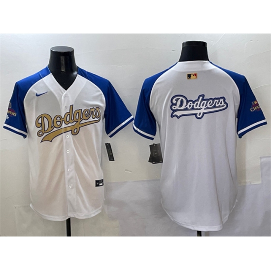 Men's Los Angeles Dodgers Team Big Logo White Royal Gold 2024 World Series Champions Vapor Limited Stitched Baseball Jersey - Ujersey