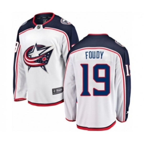 Men's Columbus Blue Jackets #19 Liam Foudy Authentic White Away Fanatics Branded Breakaway NHL Jersey - Ujersey