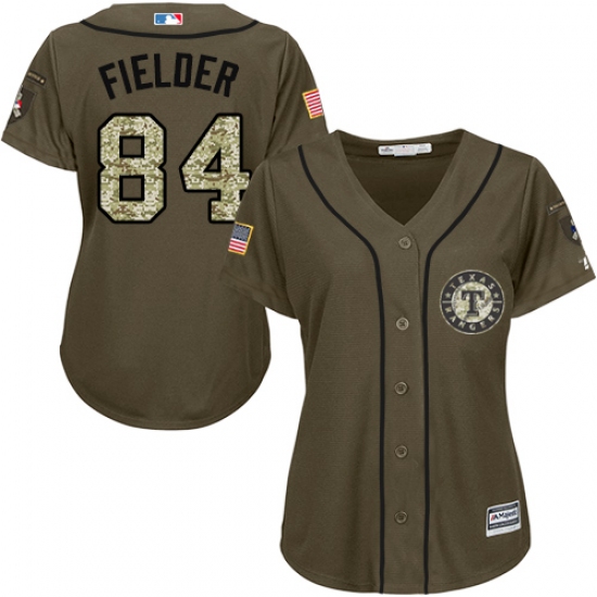 Women's Majestic Texas Rangers #84 Prince Fielder Authentic Green Salute to Service MLB Jersey - Ujersey
