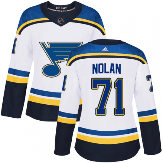 Women's Adidas St. Louis Blues #71 Jordan Nolan Authentic White Away NHL Jersey - Ujersey