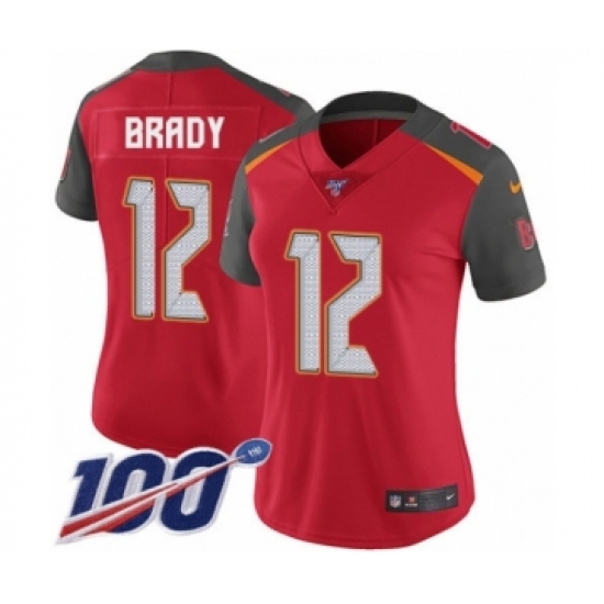Women's Tampa Bay Buccaneers #12 Tom Brady Red Team Color Vapor Untouchable Limited Player 100th Season Football Jersey - Ujersey