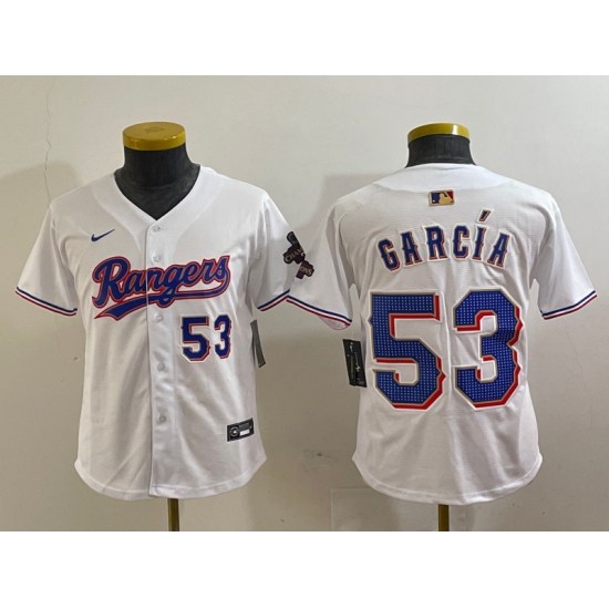 Youth Texas Rangers #53 Adolis Garcia Number White 2024 Gold Collection Limited Cool Base Jersey - Ujersey