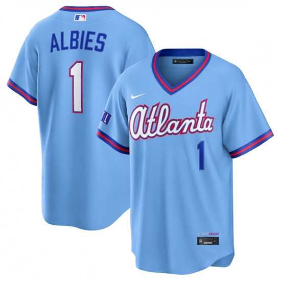 Men's Atlanta Braves #1 Ozzie Albies Powder Blue 2026 City Connect Stadium Stitched Baseball Jersey - Ujersey
