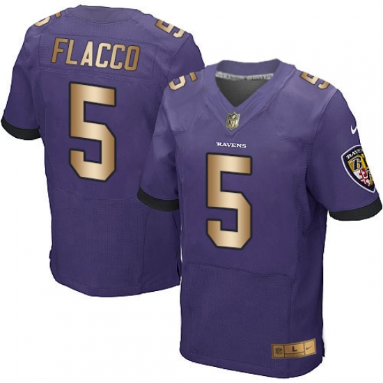 Men's Nike Baltimore Ravens #5 Joe Flacco Elite Purple/Gold Team Color NFL Jersey - Ujersey