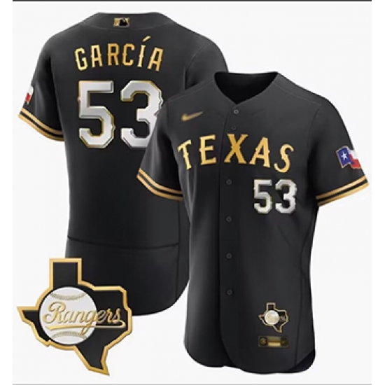 Men's Texas Rangers #53 Adolis Garcia Black Cool Base Stitched Baseball Jersey - Ujersey