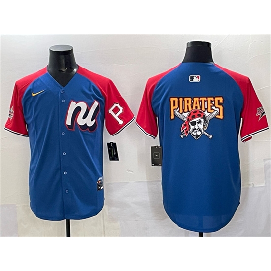 Men's National League Pittsburgh Pirates Team Big Logo Blue Red Alternate 2025 All-Star Edition Limited Stitched Baseball Jersey - Ujersey