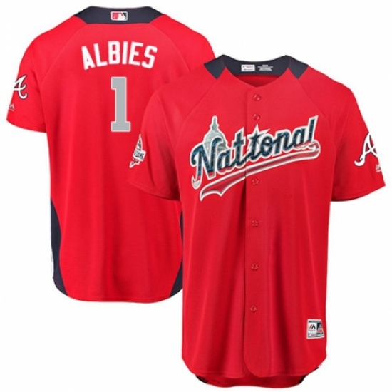 Men's Majestic Atlanta Braves #1 Ozzie Albies Game Red National League 2018 MLB All-Star MLB Jersey