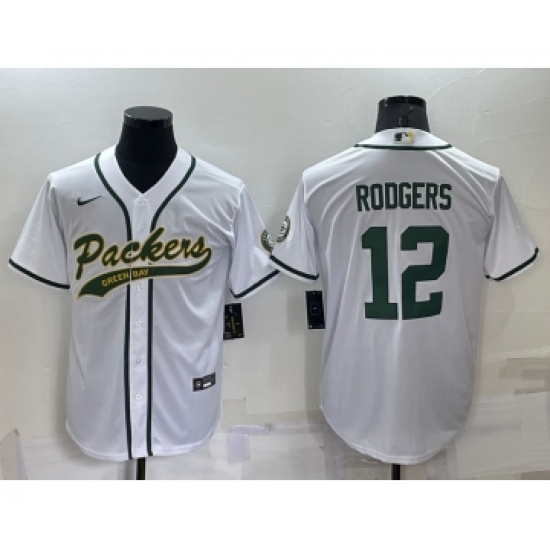 Men's Green Bay Packers #12 Aaron Rodgers White Stitched MLB Cool Base Nike Baseball Jersey - Ujersey