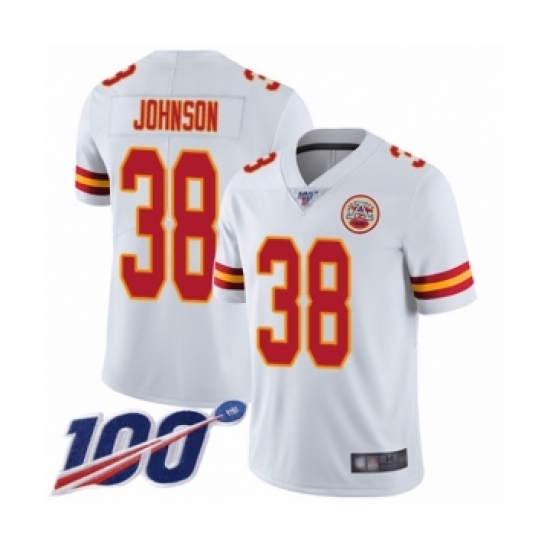 Men's Kansas City Chiefs #38 Dontae Johnson White Vapor Untouchable Limited Player 100th Season Football Jersey - Ujersey