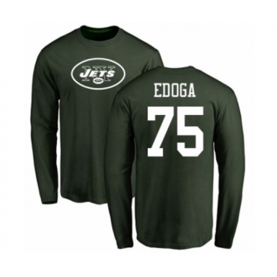 Football New York Jets #75 Chuma Edoga Green Name & Number Logo Long Sleeve T-Shirt - Ujersey