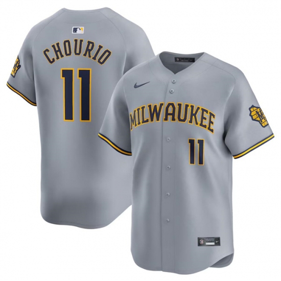Men's Milwaukee Brewers #11 Jackson Chourio Grey 2024 Away Limited Stitched Baseball Jersey - Ujersey