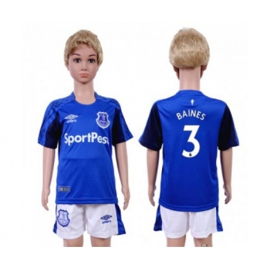 Everton #3 Baines Home Kid Soccer Club Jersey
