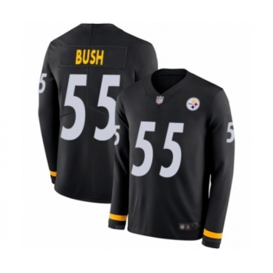 Men's Pittsburgh Steelers #55 Devin Bush Limited Black Therma Long Sleeve Football Jersey - Ujersey