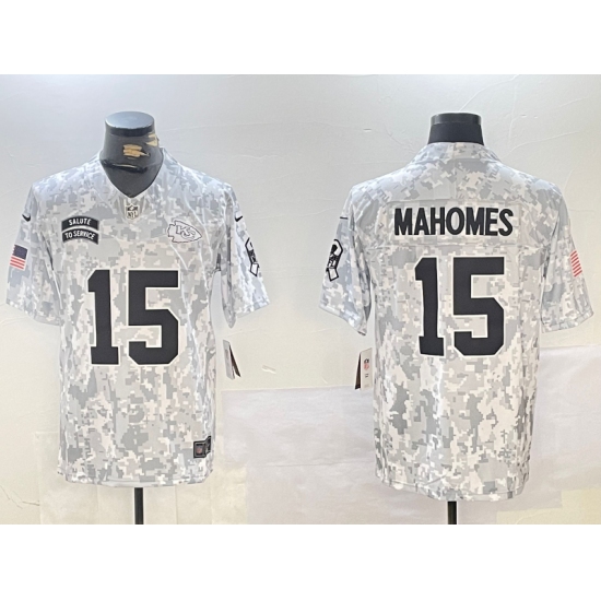 Men's Kansas City Chiefs #15 Patrick Mahomes Arctic Camo 2024 FUSE Salute to Service Limited Stitched Jersey