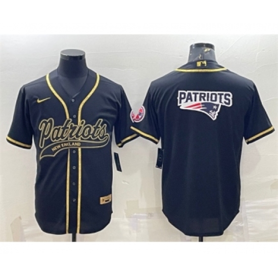 Men's New England Patriots Black Gold Team Big Logo With Patch Cool Base Stitched Baseball Jersey - Ujersey