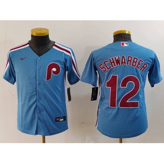 Youth Philadelphia Phillies #12 Kyle Schwarber Light Blue Cooperstown Cool Base Jersey - Ujersey