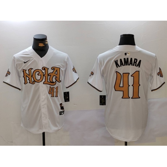 Men's New Orleans Saints #41 Alvin Kamara White Nola Baseball Jerseys - Ujersey