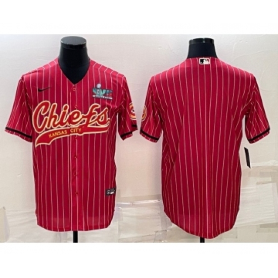 Men's Kansas City Chiefs Blank Red With Super Bowl LVII Patch Cool Base Stitched Baseball Jersey - Ujersey
