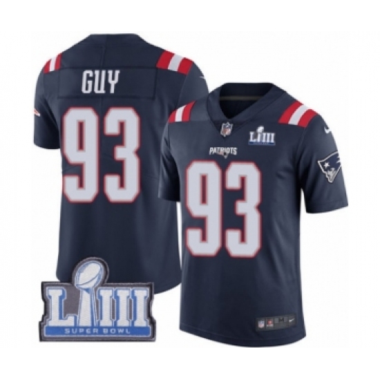 Youth Nike New England Patriots #93 Lawrence Guy Limited Navy Blue Rush Vapor Untouchable Super Bowl LIII Bound NFL Jersey - Ujersey