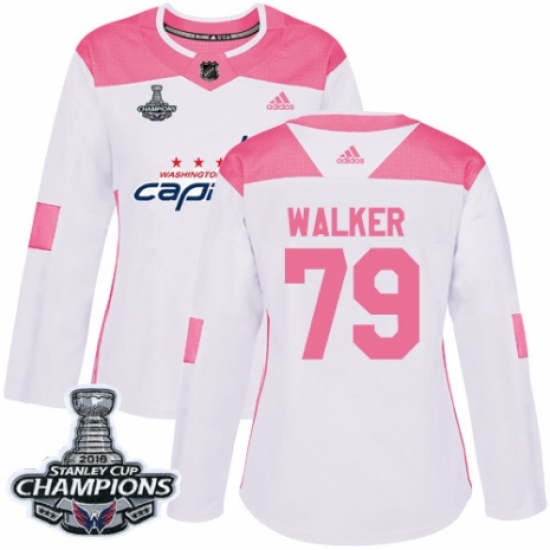 Women's Adidas Washington Capitals #79 Nathan Walker Authentic White Pink Fashion 2018 Stanley Cup Final Champions NHL Jersey - Ujersey
