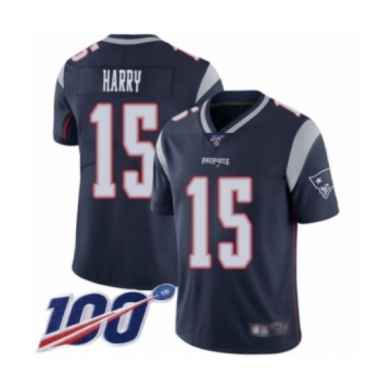 Men's New England Patriots #15 NKeal Harry Navy Blue Team Color Vapor Untouchable Limited Player 100th Season Football Jersey - Ujersey