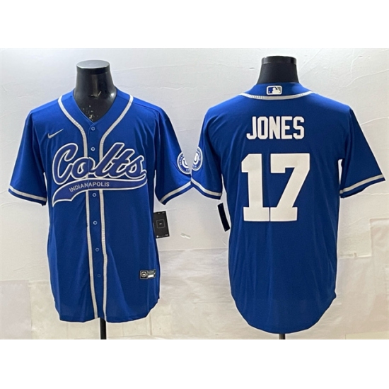 Men's Indianapolis Colts #17 Daniel Jones Royal Cool Base Stitched Baseball Jersey