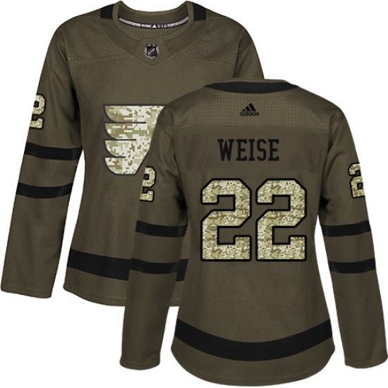 Women's Adidas Philadelphia Flyers #22 Dale Weise Authentic Green Salute to Service NHL Jersey - Ujersey