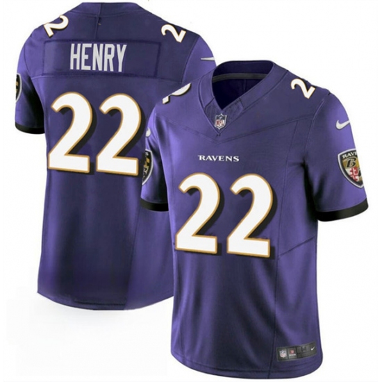 Men's Baltimore Ravens #22 Derrick Henry Purple 2023 F.U.S.E. Vapor Limited Football Stitched Jersey - Ujersey
