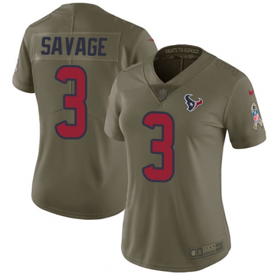 Women's Nike Houston Texans #3 Tom Savage Limited Olive 2017 Salute to Service NFL Jersey - Ujersey