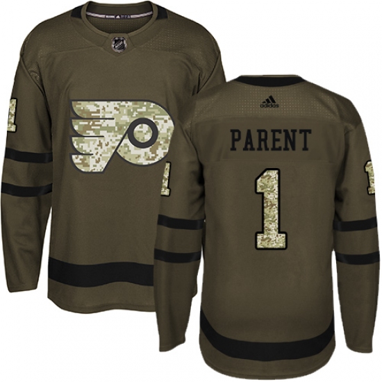 Men's Adidas Philadelphia Flyers #1 Bernie Parent Premier Green Salute to Service NHL Jersey - Ujersey