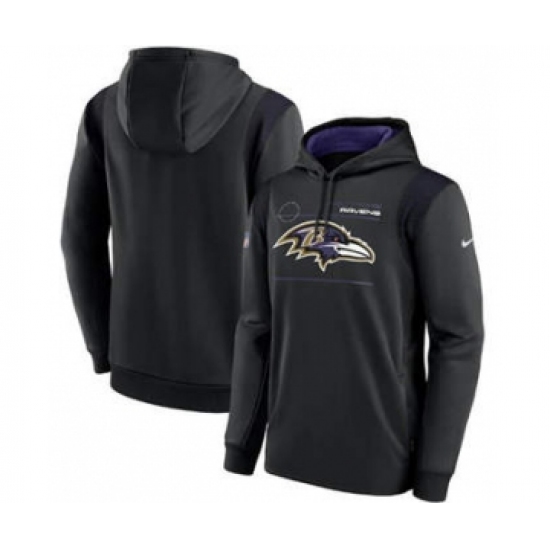 Men's Baltimore Ravens 2021 Black Sideline Logo Performance Pullover Hoodie - Ujersey