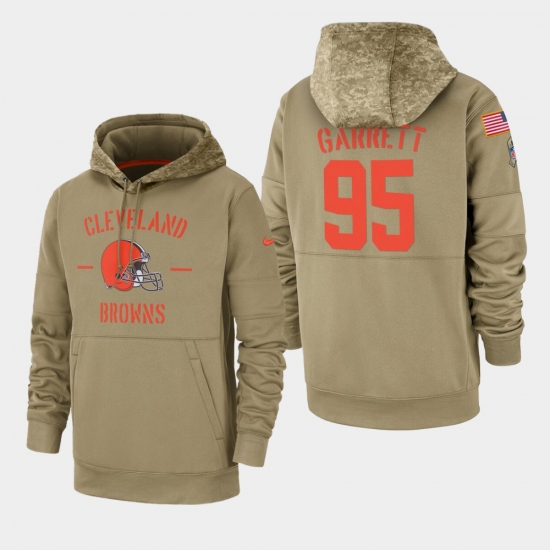 Men's Cleveland Browns #95 Myles Garrett 2019 Salute to Service Sideline Therma Pullover Hoodie - Tan - Ujersey