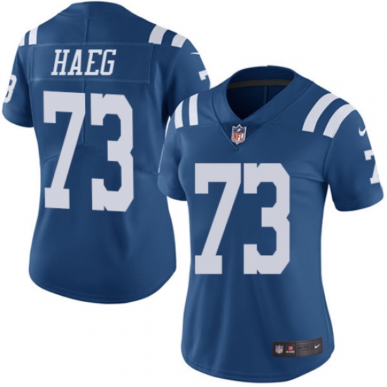 Women's Nike Indianapolis Colts #73 Joe Haeg Limited Royal Blue Rush Vapor Untouchable NFL Jersey - Ujersey