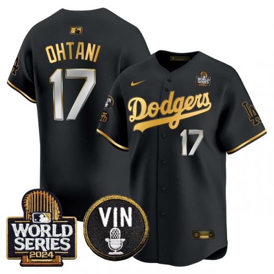 Men's Los Angeles Dodgers #17 Shohei Ohtani Black Gold 2024 World Series Vin & Kobe Limited Stitched Baseball Jersey - Ujersey